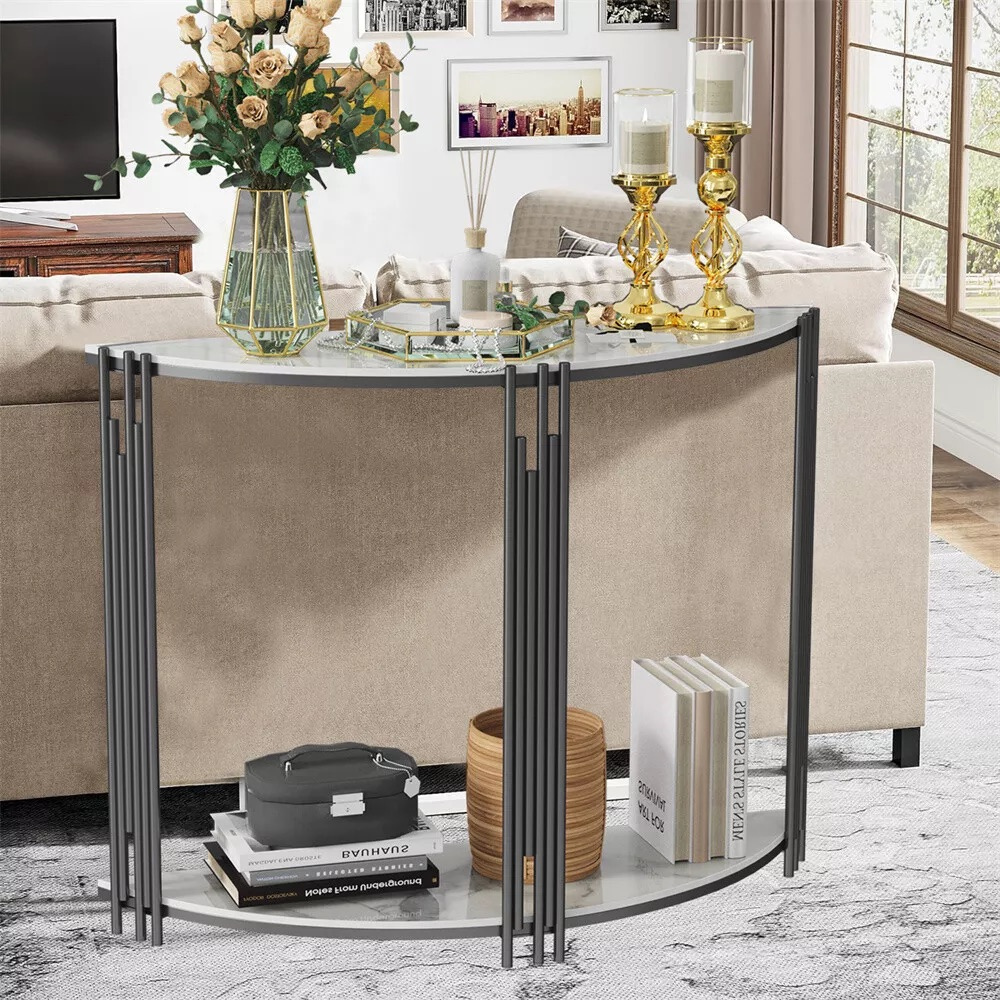 Half Moon Tiered Real Marble Entry Console Table Hallway Entryway Furniture - The Grand Bazaar of Australia