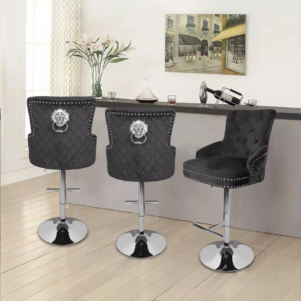 Luxurious Velvet Swivel Bar Stool with Lion Knocker & High Back - The Grand Bazaar of Australia