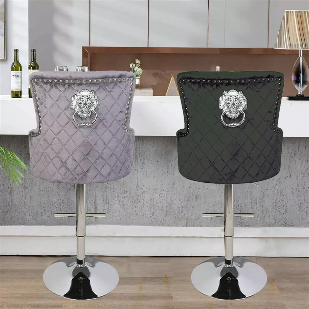Luxurious Velvet Swivel Bar Stool with Lion Knocker & High Back - The Grand Bazaar of Australia