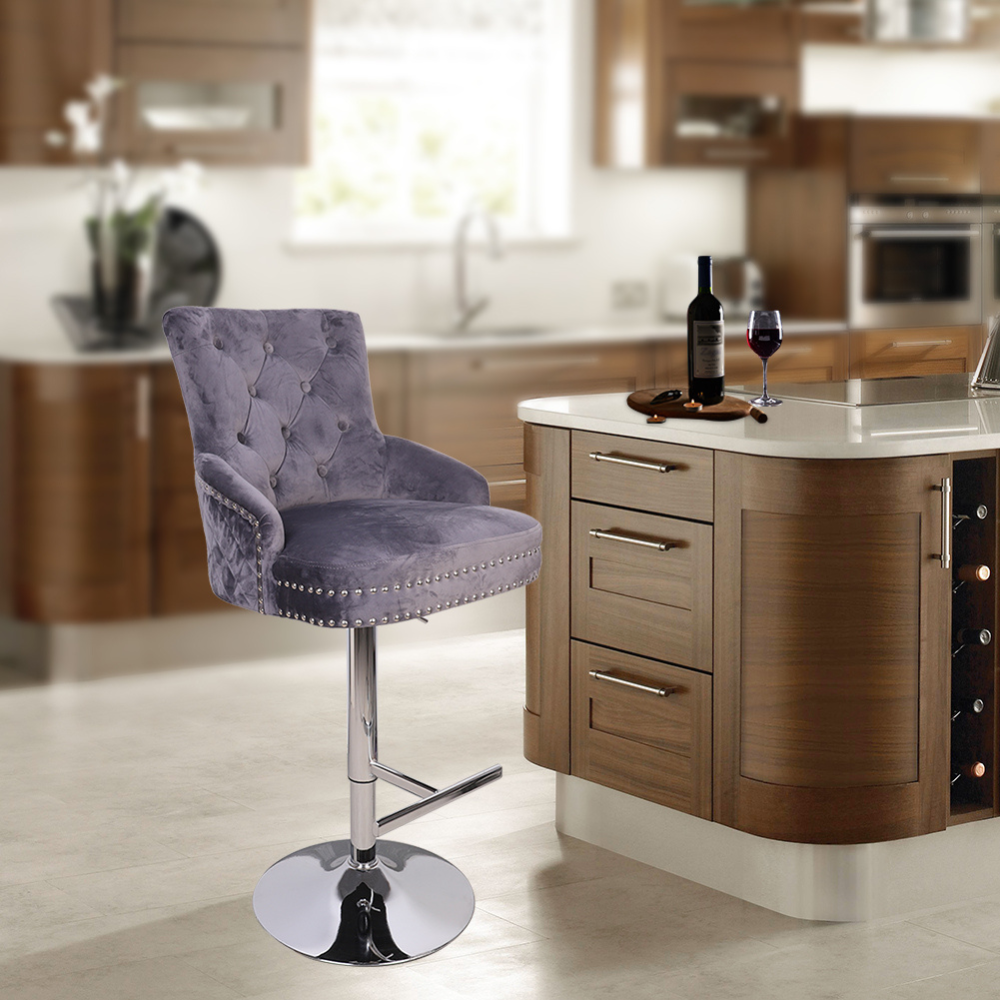 Luxurious Velvet Swivel Bar Stool with Lion Knocker & High Back - The Grand Bazaar of Australia
