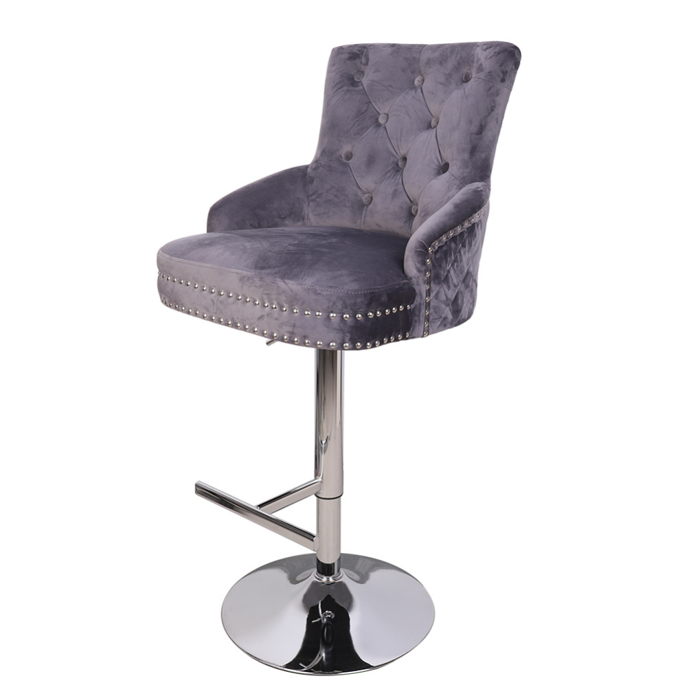Luxurious Velvet Swivel Bar Stool with Lion Knocker & High Back - The Grand Bazaar of Australia