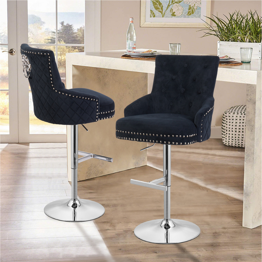 Luxurious Velvet Swivel Bar Stool with Lion Knocker & High Back - The Grand Bazaar of Australia
