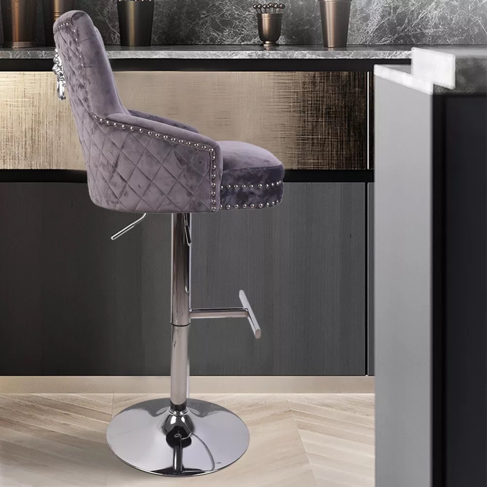 Luxurious Velvet Swivel Bar Stool with Lion Knocker & High Back - The Grand Bazaar of Australia