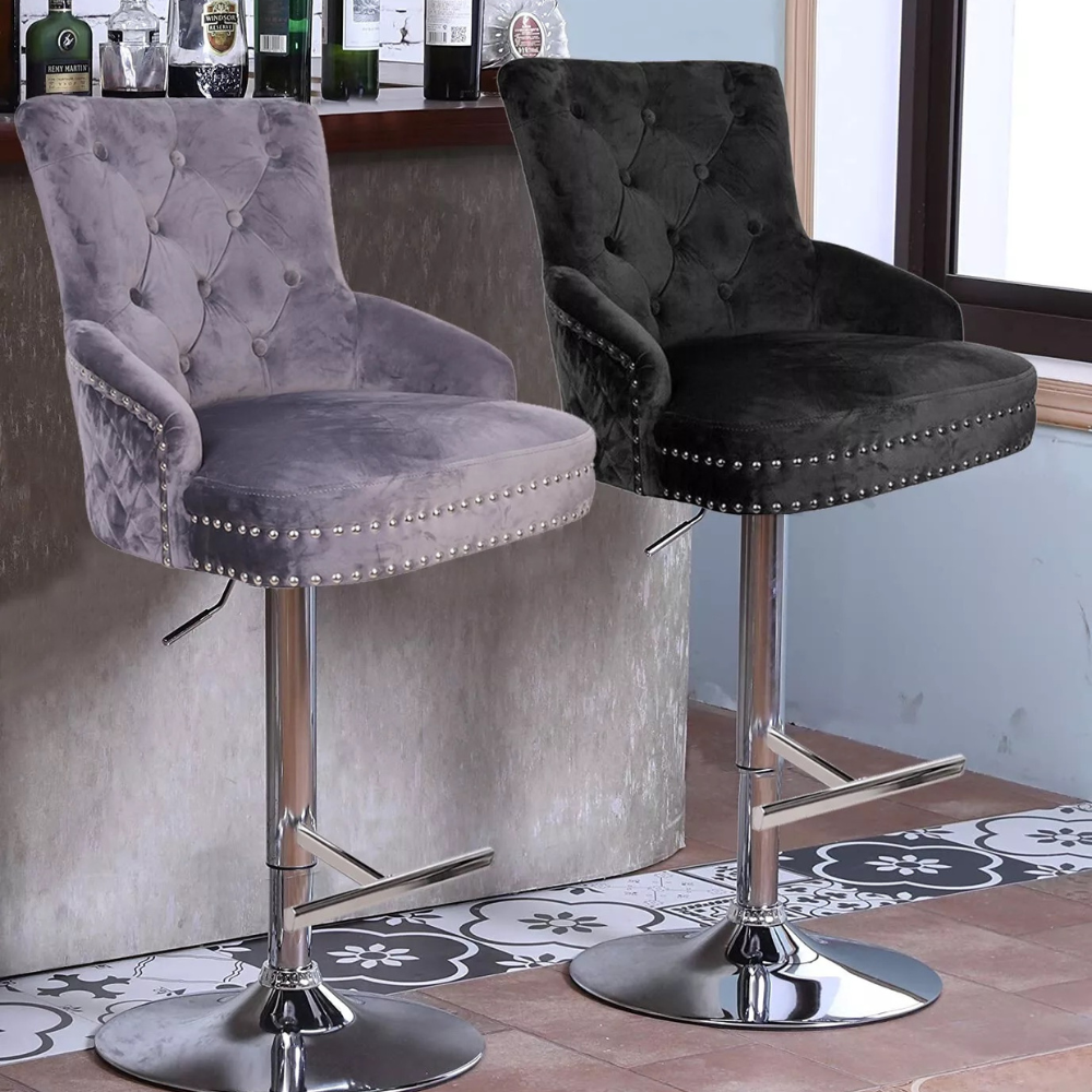 Luxurious Velvet Swivel Bar Stool with Lion Knocker & High Back - The Grand Bazaar of Australia