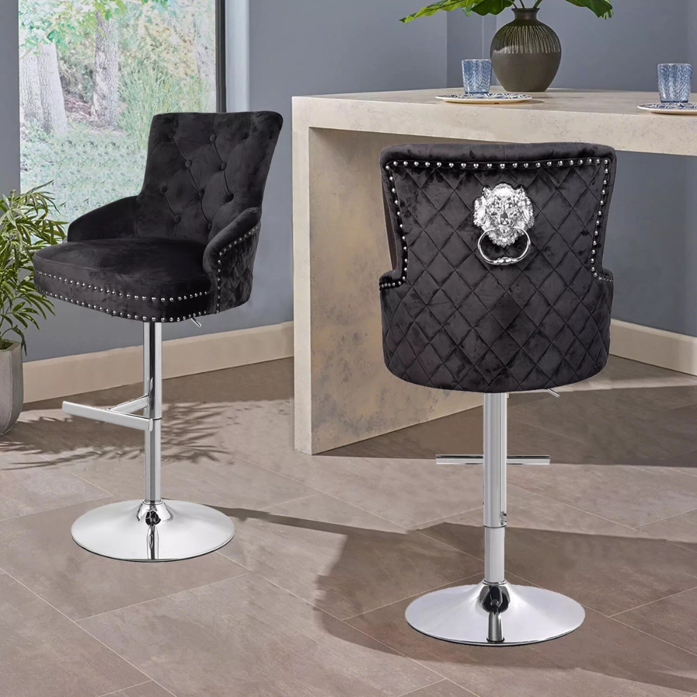 Luxurious Velvet Swivel Bar Stool with Lion Knocker & High Back - The Grand Bazaar of Australia
