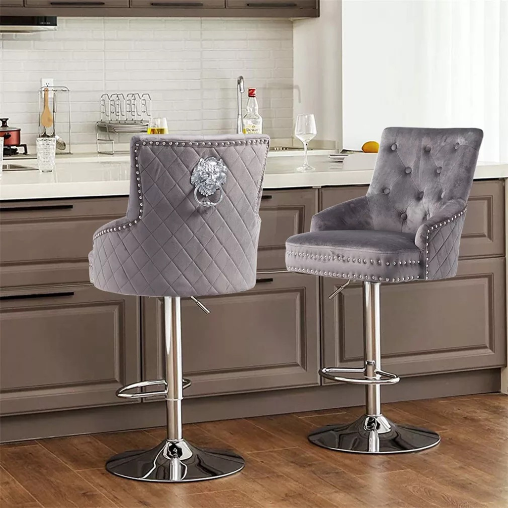 Luxurious Velvet Swivel Bar Stool with Lion Knocker & High Back - The Grand Bazaar of Australia