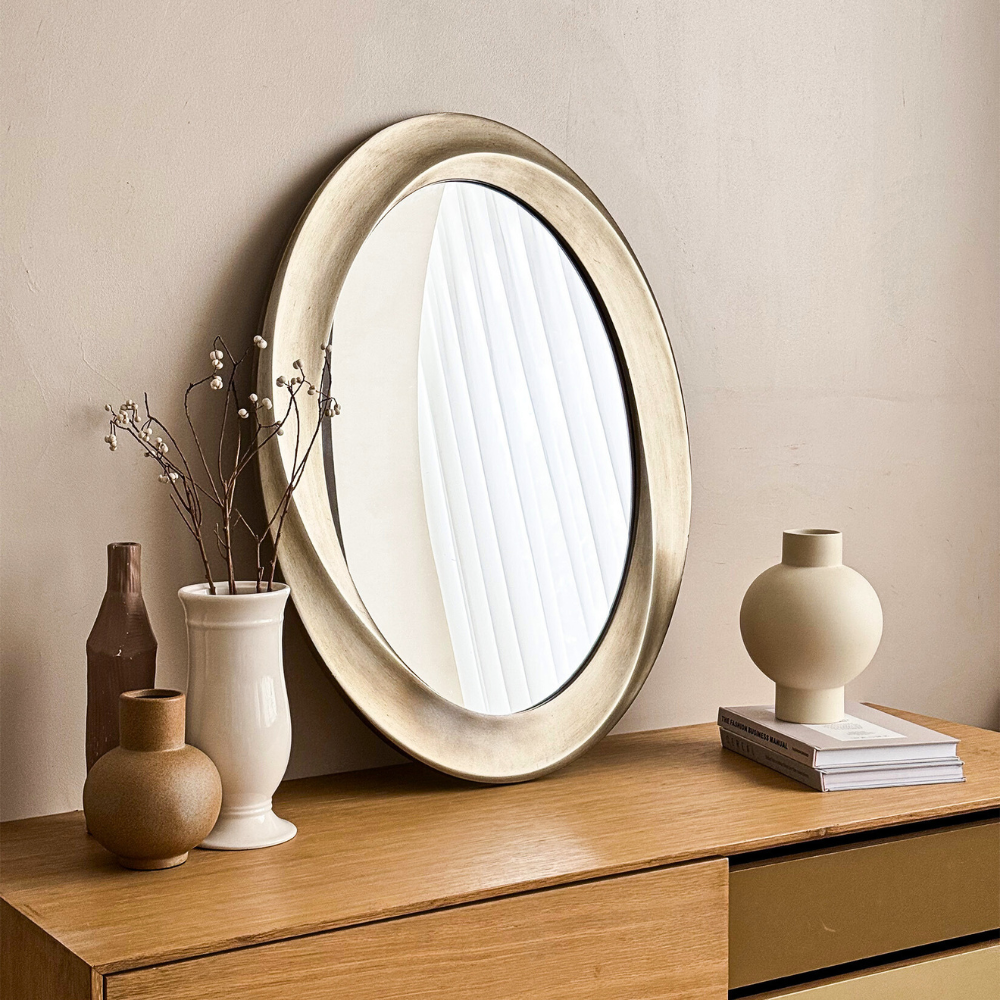 Swirl Style Oval Antique Gold Vintage Hanging Mirror - The Grand Bazaar of Australia