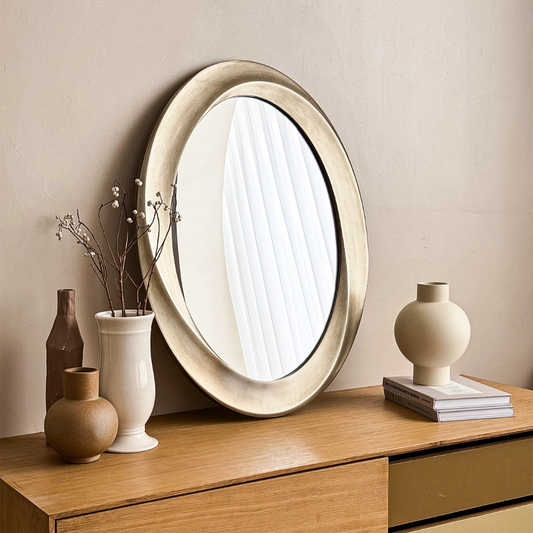 Swirl Style Oval Antique Gold Vintage Hanging Mirror - The Grand Bazaar of Australia
