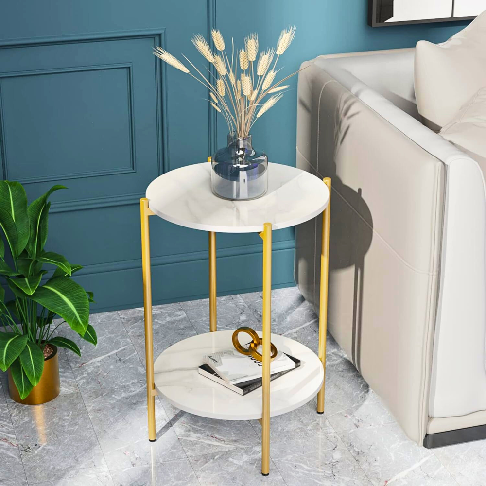2 Tier Round Coffee End Table with Storage Shelf - The Grand Bazaar of Australia