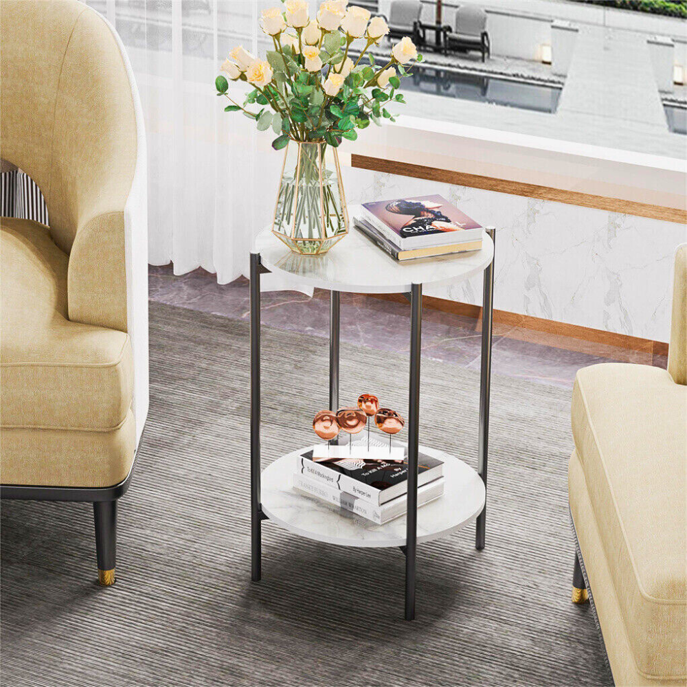 2 Tier Round Coffee End Table with Storage Shelf - The Grand Bazaar of Australia