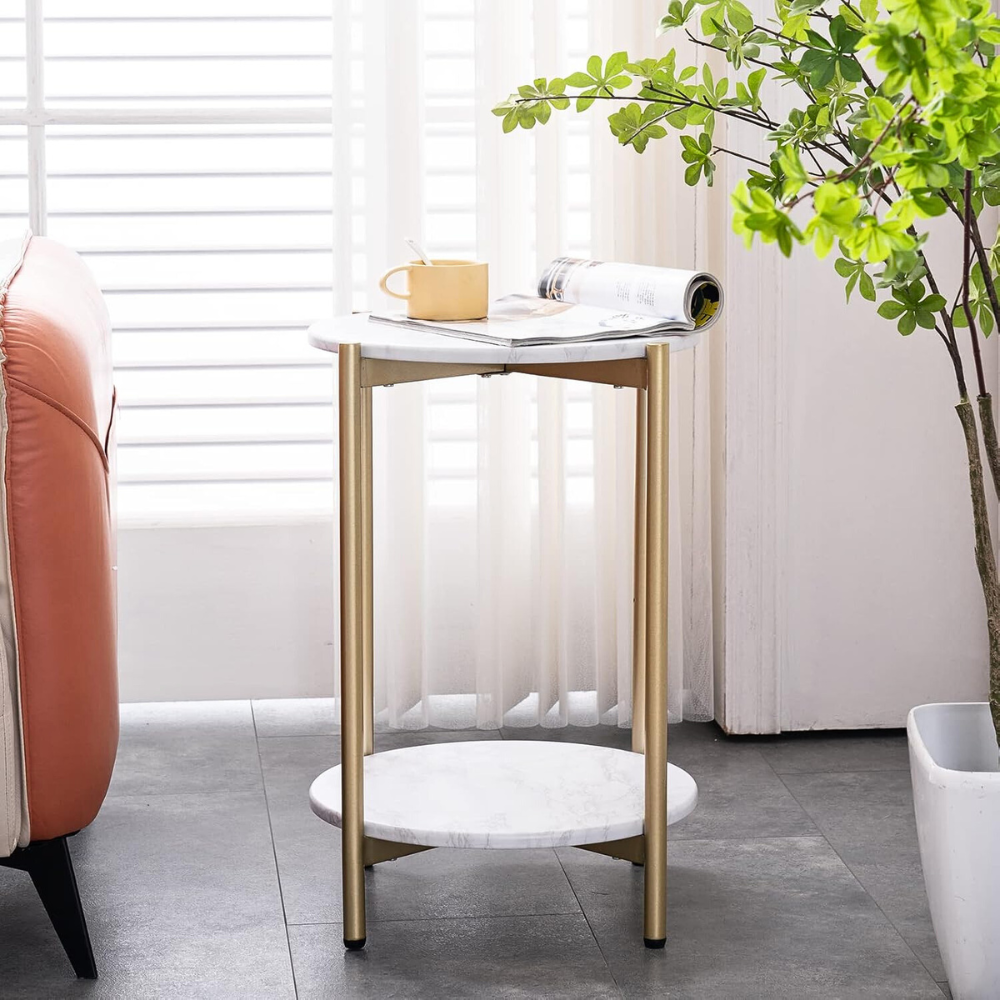 2 Tier Round Coffee End Table with Storage Shelf - The Grand Bazaar of Australia