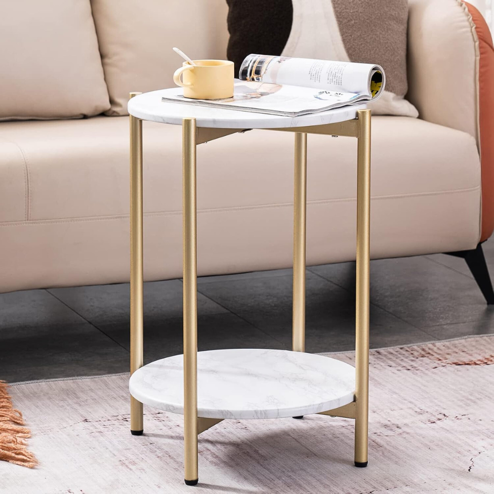 2 Tier Round Coffee End Table with Storage Shelf - The Grand Bazaar of Australia
