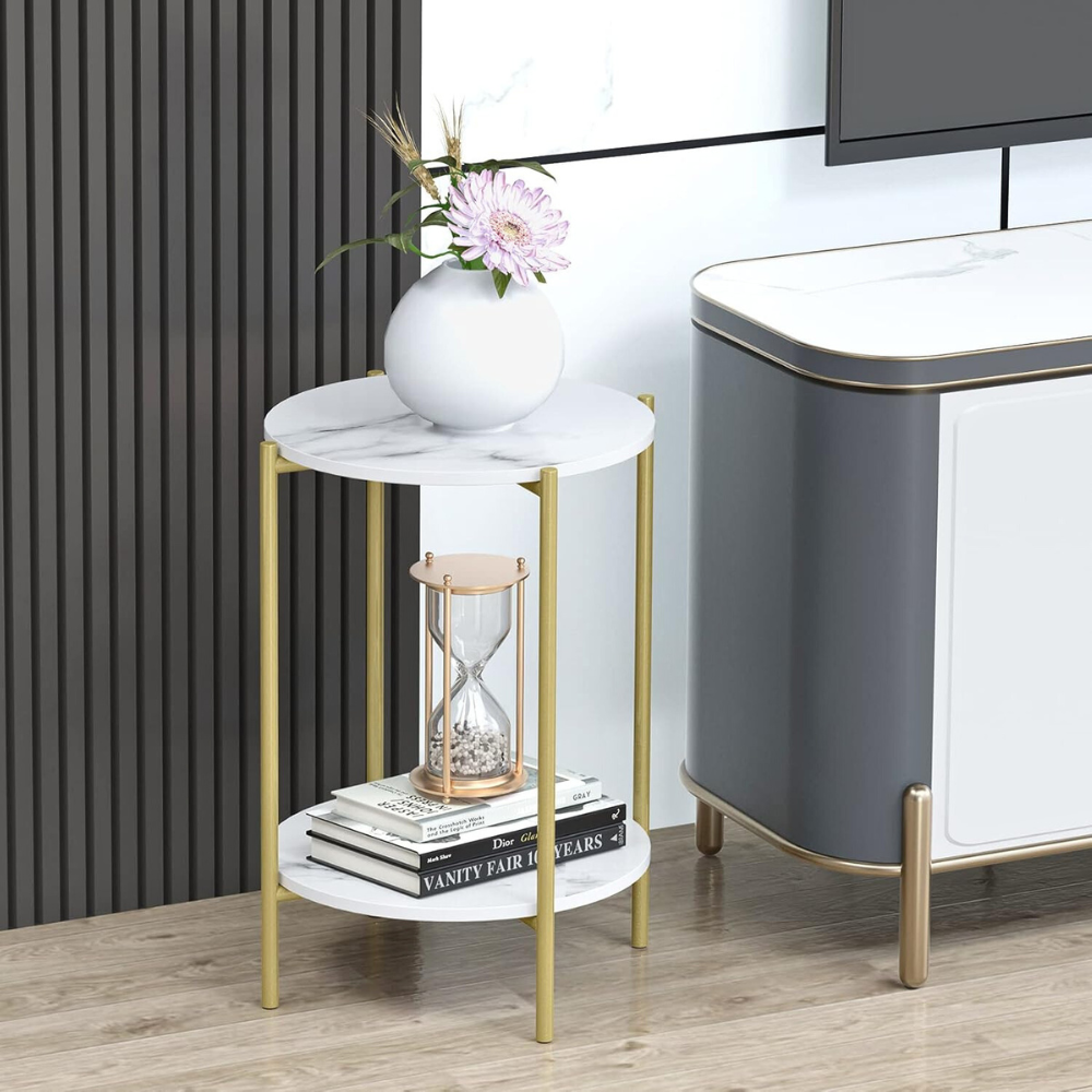 2 Tier Round Coffee End Table with Storage Shelf - The Grand Bazaar of Australia