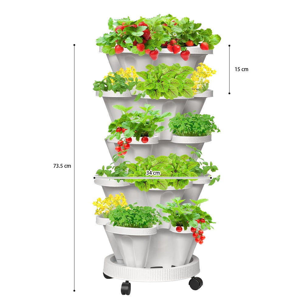 GREENHAVEN 5-Tier Stackable Planter, Indoor and Outdoor Gardening Planter with Removable Wheels and Tools - The Grand Bazaar of Australia