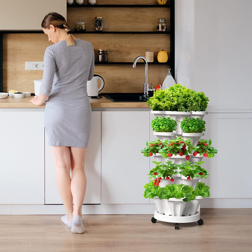 GREENHAVEN 5-Tier Stackable Planter, Indoor and Outdoor Gardening Planter with Removable Wheels and Tools - The Grand Bazaar of Australia