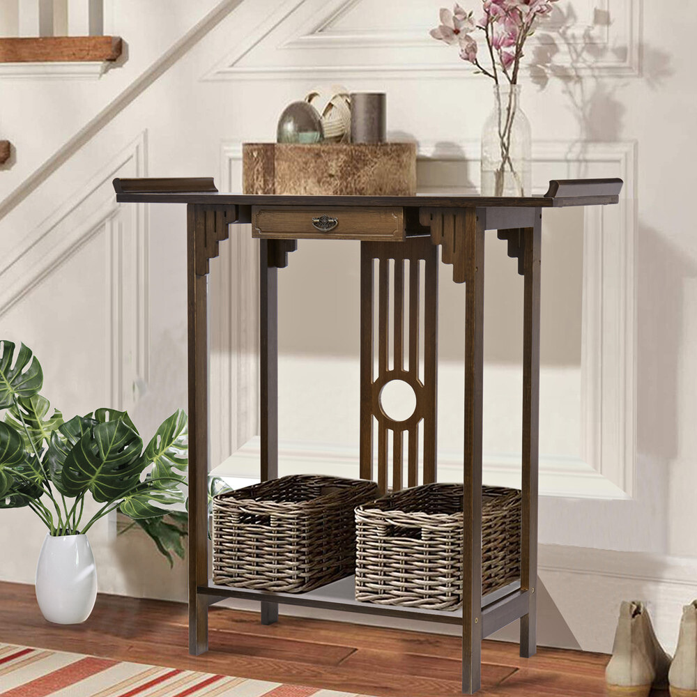 Elegant Wood Entryway Console Table with Drawer and Shelf - The Grand Bazaar of Australia