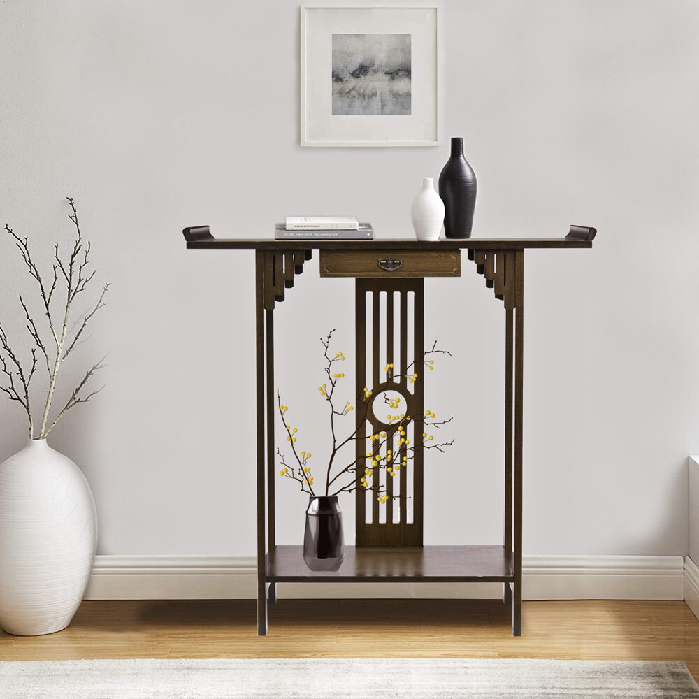 Elegant Wood Entryway Console Table with Drawer and Shelf - The Grand Bazaar of Australia
