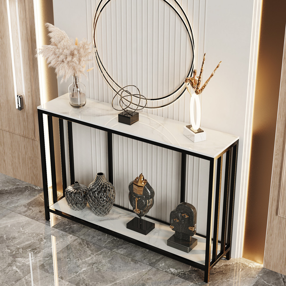 Modern White Marble Console Table with Storage Shelf - The Grand Bazaar of Australia