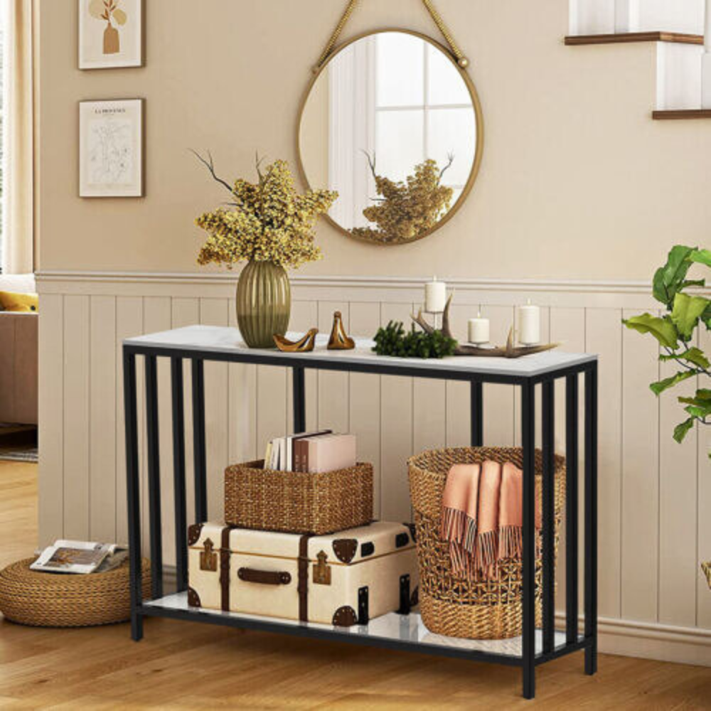 Modern White Marble Console Table with Storage Shelf - The Grand Bazaar of Australia