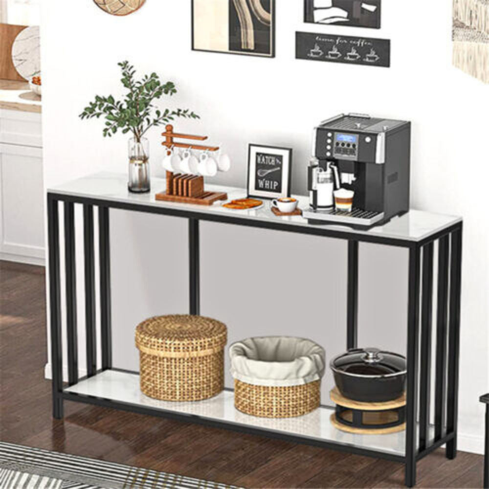 Modern White Marble Console Table with Storage Shelf - The Grand Bazaar of Australia