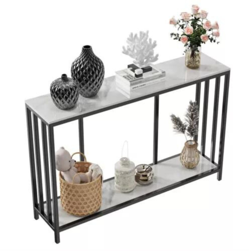 Modern White Marble Console Table with Storage Shelf - The Grand Bazaar of Australia