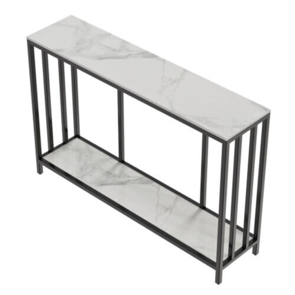 Modern White Marble Console Table with Storage Shelf - The Grand Bazaar of Australia