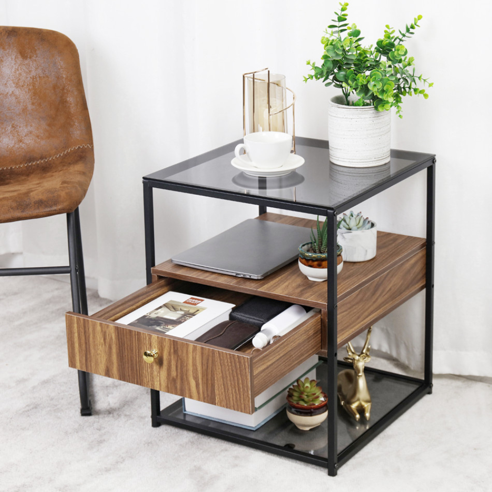 Drawer 3-Tier Living Room Storage End Table - The Grand Bazaar of Australia