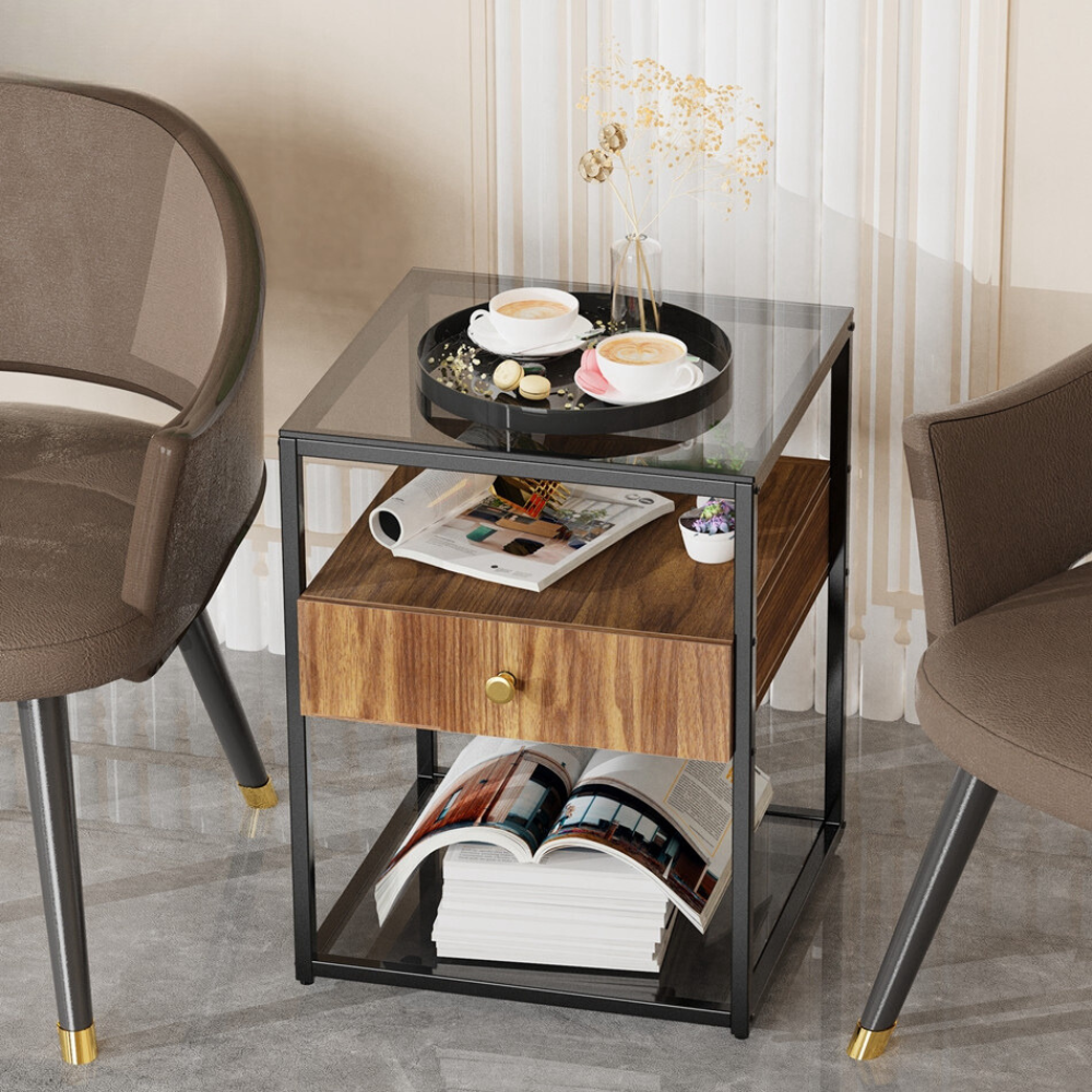 Drawer 3-Tier Living Room Storage End Table - The Grand Bazaar of Australia