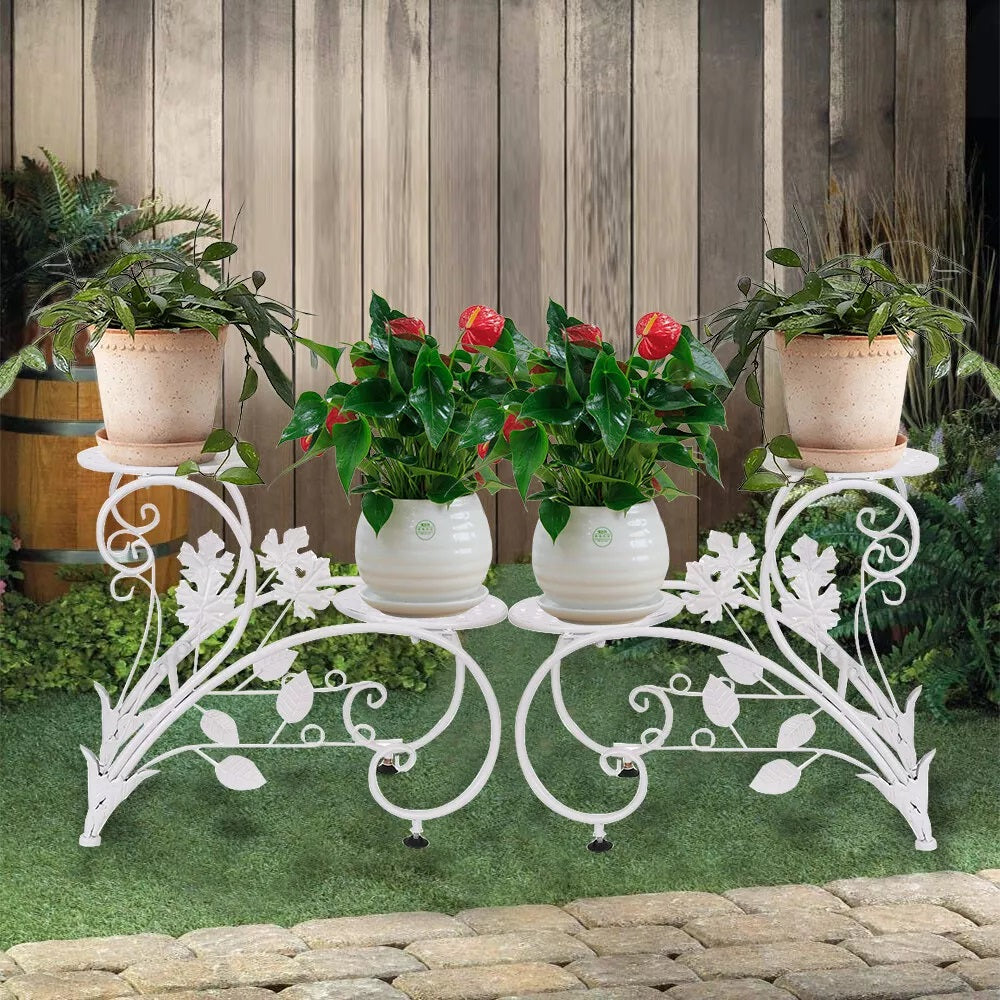 Set of 2 Heavy Duty Metal Round Plant Stand Rustproof Flower Pot Display Holder - The Grand Bazaar of Australia