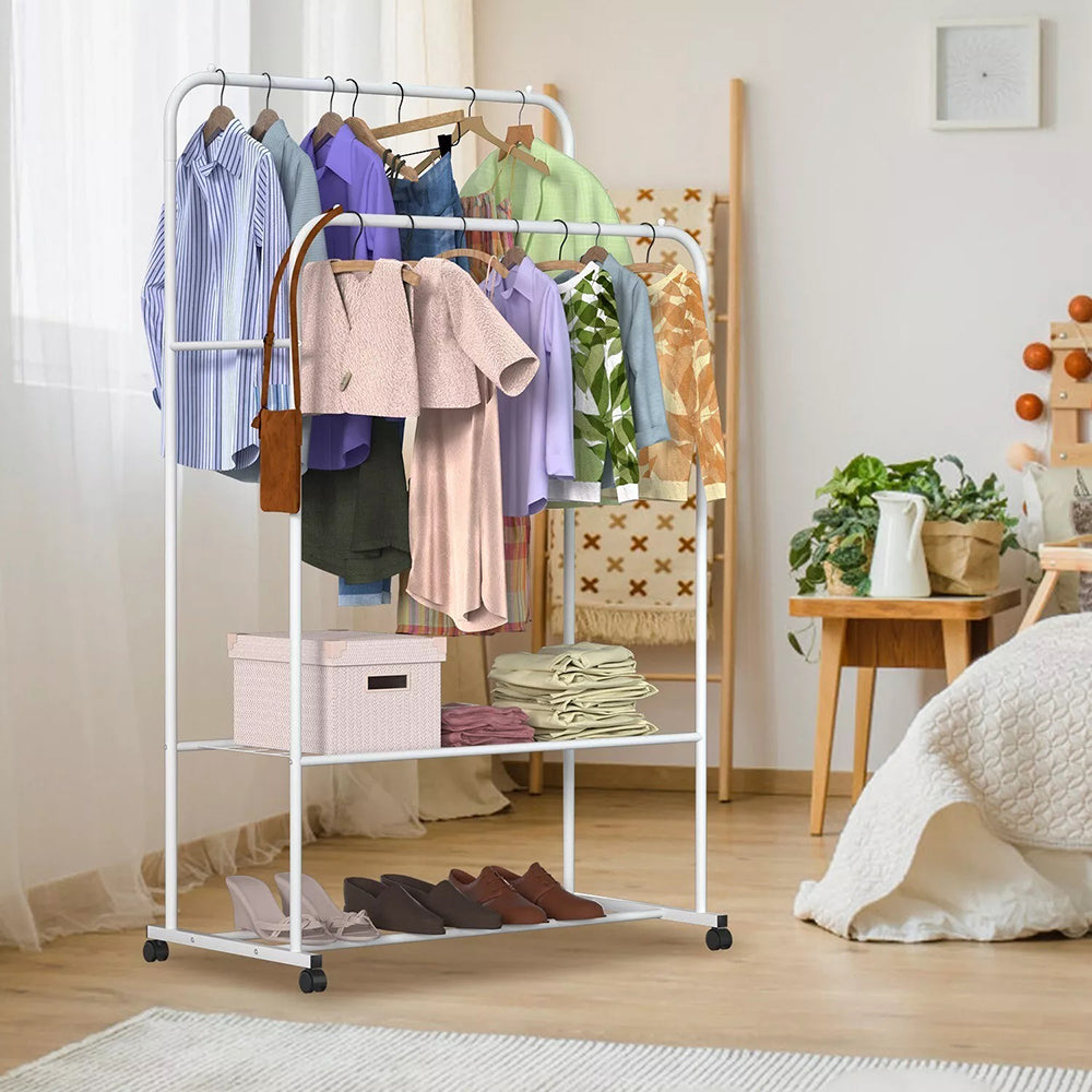 1.5m Clothes Rack Double Rail Rolling Stand Shoes Rack Storage Shelf - The Grand Bazaar of Australia
