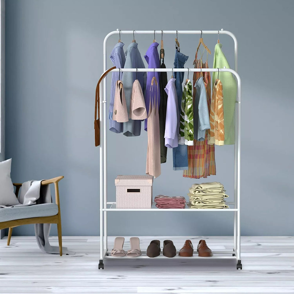 1.5m Clothes Rack Double Rail Rolling Stand Shoes Rack Storage Shelf - The Grand Bazaar of Australia