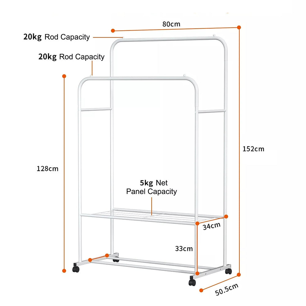 1.5m Clothes Rack Double Rail Rolling Stand Shoes Rack Storage Shelf - The Grand Bazaar of Australia