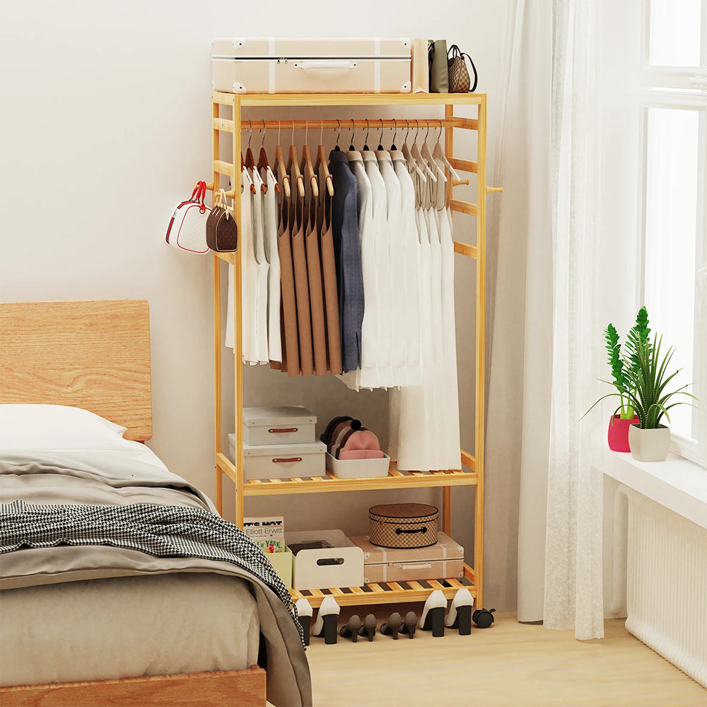 Hanging Heavy Duty Rolling Clothes Racks with Shoe Clothing Storage - The Grand Bazaar of Australia