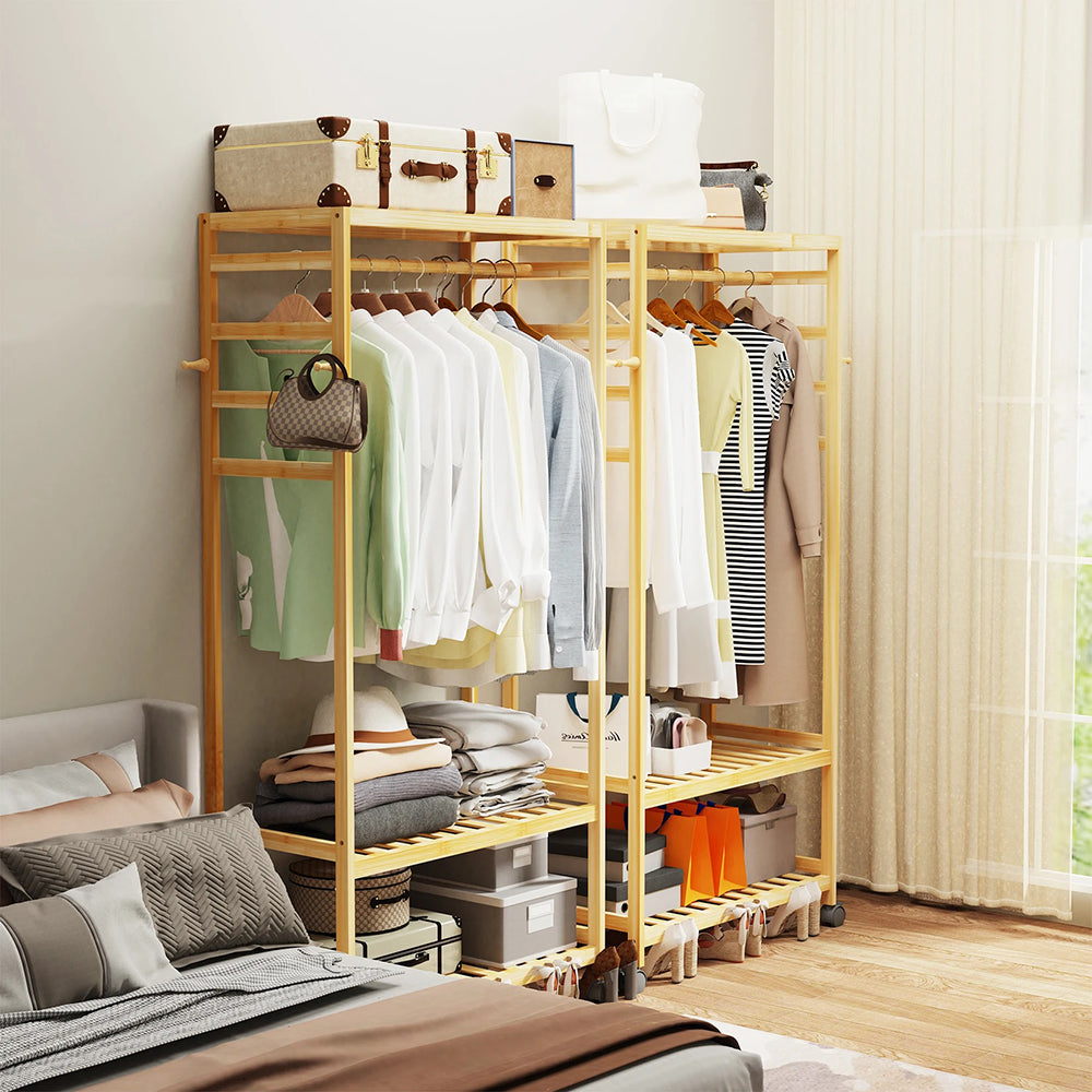 Hanging Heavy Duty Rolling Clothes Racks with Shoe Clothing Storage - The Grand Bazaar of Australia