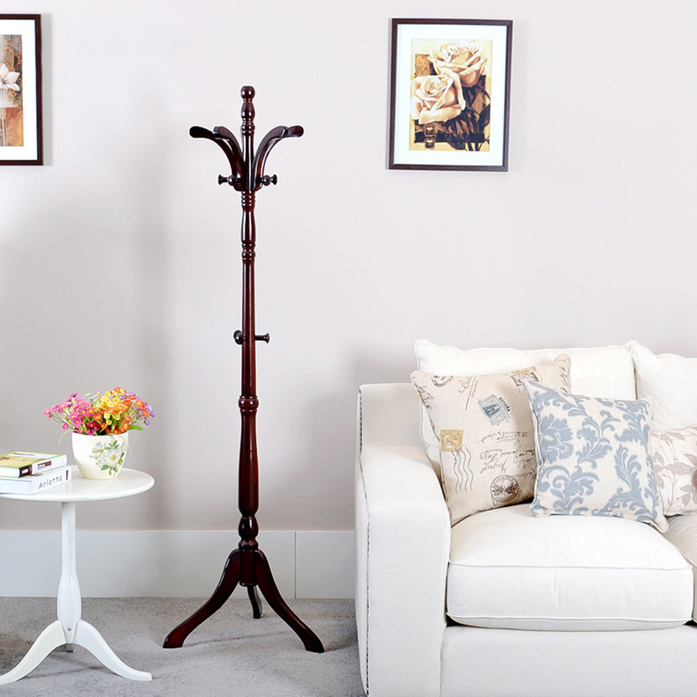 Solid Birch Wood Coat Racks Stand Floor Standing Hanger Rack with Tripod Base - The Grand Bazaar of Australia