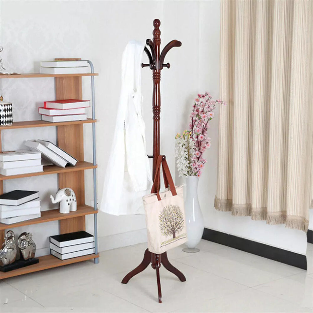 Solid Birch Wood Coat Racks Stand Floor Standing Hanger Rack with Tripod Base - The Grand Bazaar of Australia