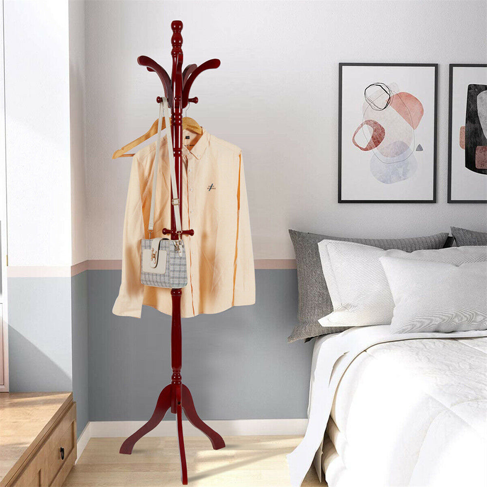 Solid Birch Wood Coat Racks Stand Floor Standing Hanger Rack with Tripod Base - The Grand Bazaar of Australia