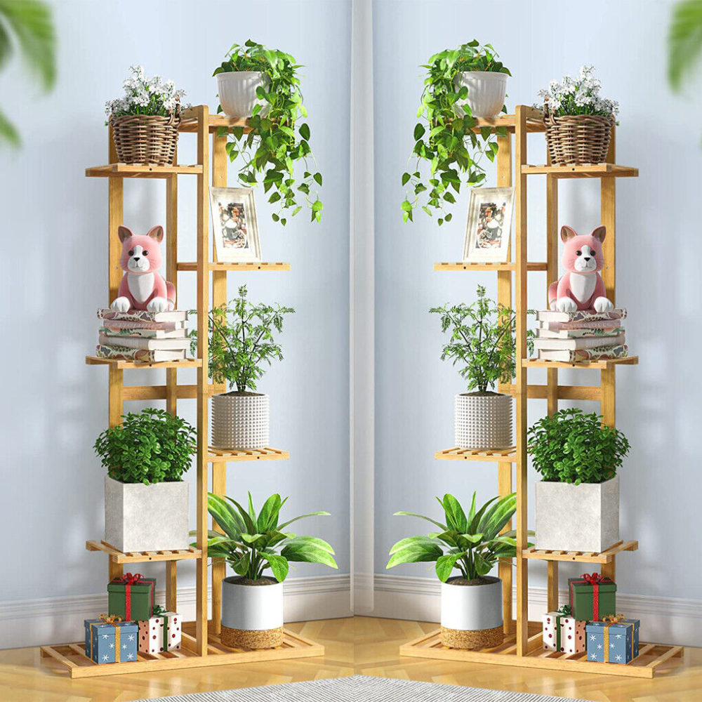 5/6 Pot Vertically Bamboo Flower Shelf Rack Pots Display Corner Shelving - The Grand Bazaar of Australia