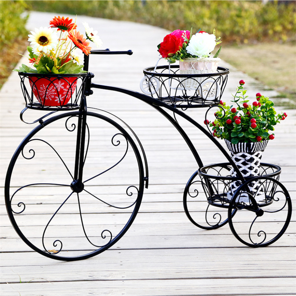 3-Tier Bicycle Plant Stand Wrought Iron Tricycle Planter - The Grand Bazaar of Australia