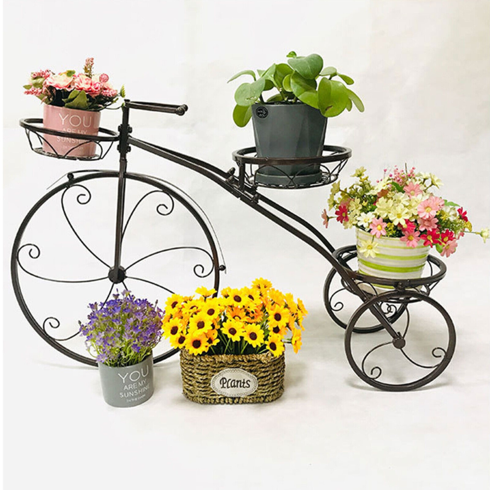 3-Tier Bicycle Plant Stand Wrought Iron Tricycle Planter - The Grand Bazaar of Australia