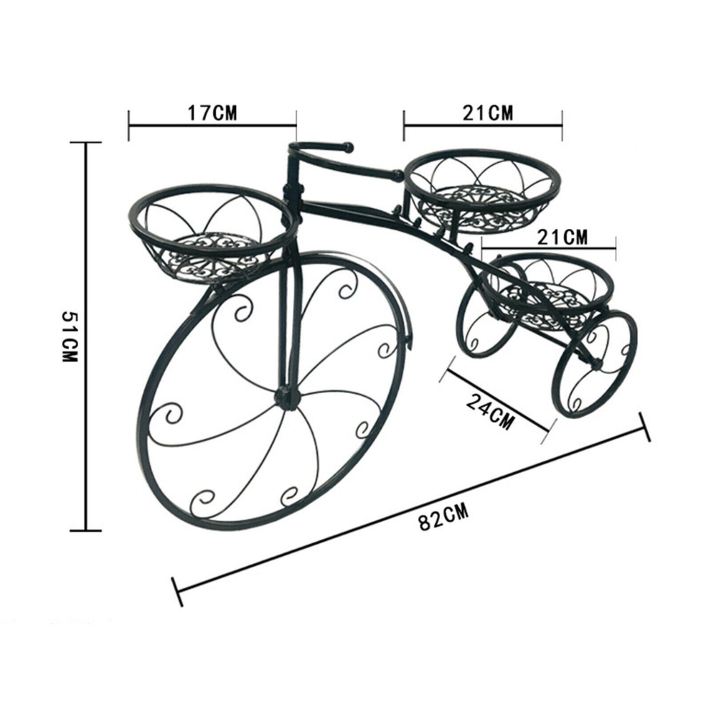 3-Tier Bicycle Plant Stand Wrought Iron Tricycle Planter - The Grand Bazaar of Australia
