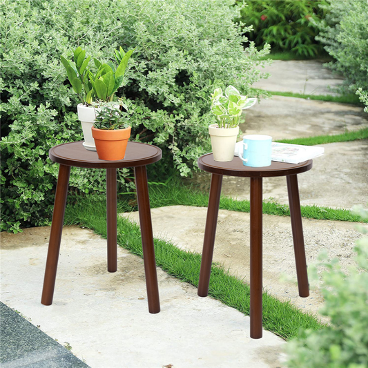 2PCS Small Side Table Round Wood Plant Stand Flower Pots - The Grand Bazaar of Australia