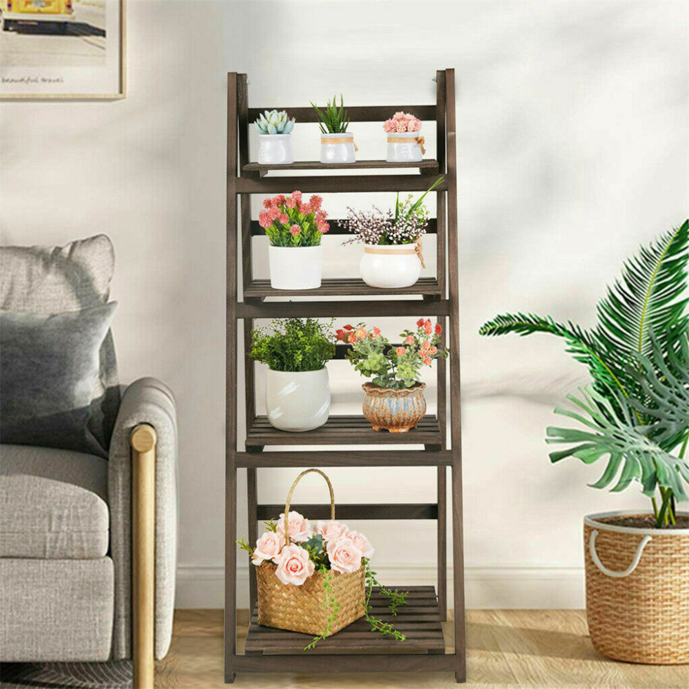 Folding 4 Tier Ladder Shelf Storage Shelving Unit Wooden Bookcase - The Grand Bazaar of Australia
