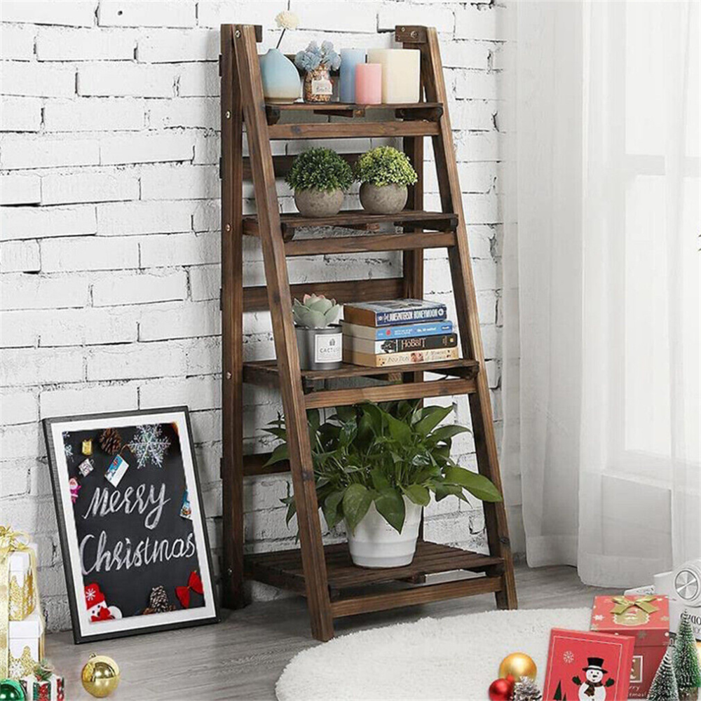 Folding 4 Tier Ladder Shelf Storage Shelving Unit Wooden Bookcase - The Grand Bazaar of Australia