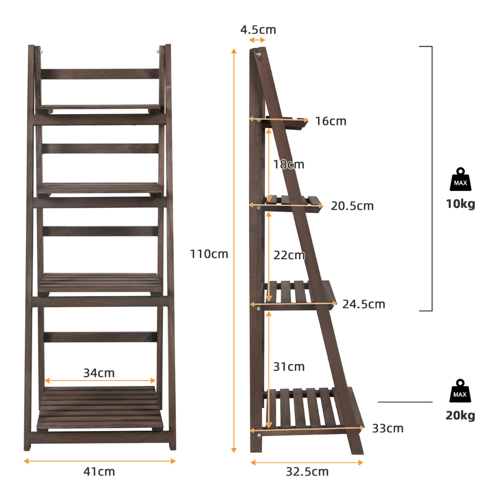 Folding 4 Tier Ladder Shelf Storage Shelving Unit Wooden Bookcase - The Grand Bazaar of Australia