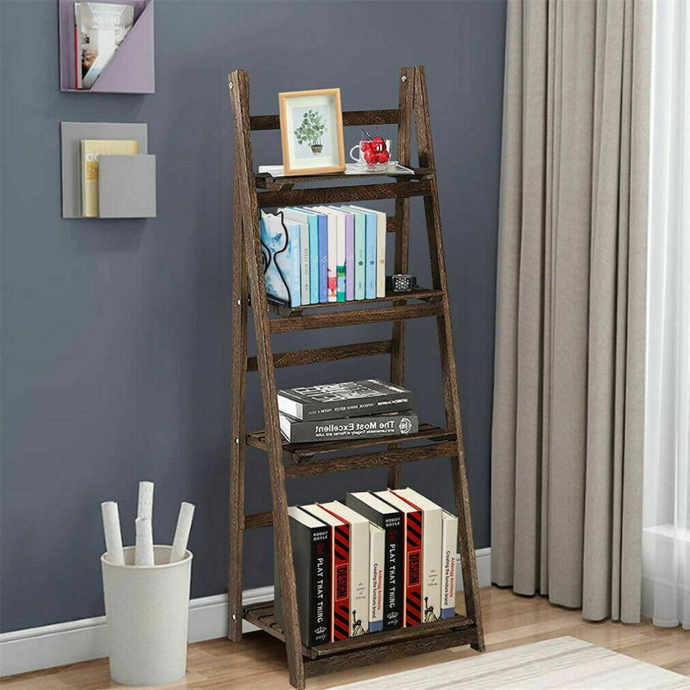 Folding 4 Tier Ladder Shelf Storage Shelving Unit Wooden Bookcase - The Grand Bazaar of Australia