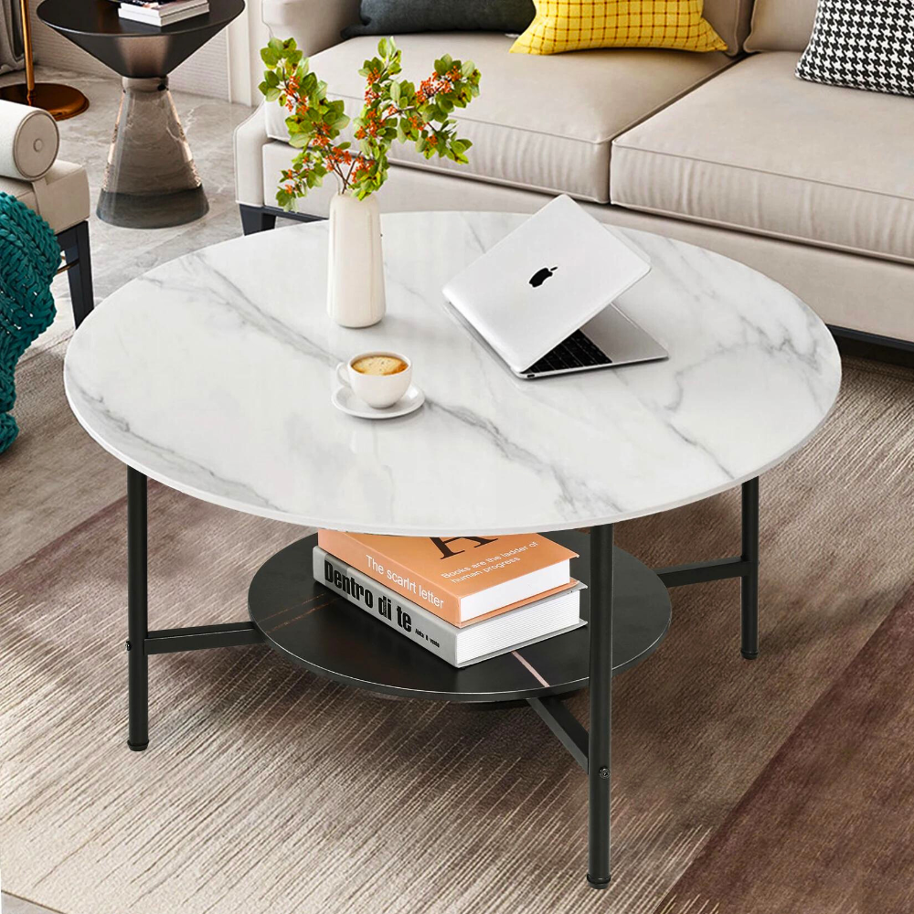 2 Tier Round Sofa Side End Table Marble Coffee Table - The Grand Bazaar of Australia