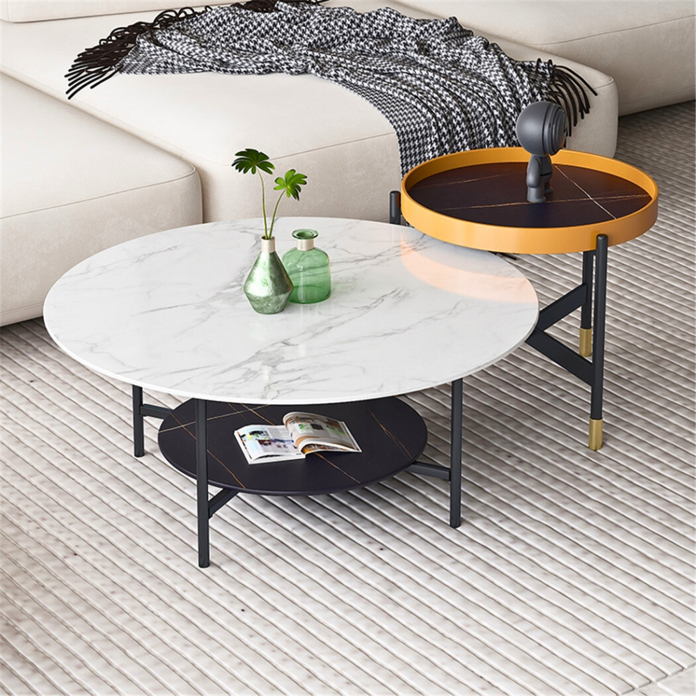 2 Tier Round Sofa Side End Table Marble Coffee Table - The Grand Bazaar of Australia