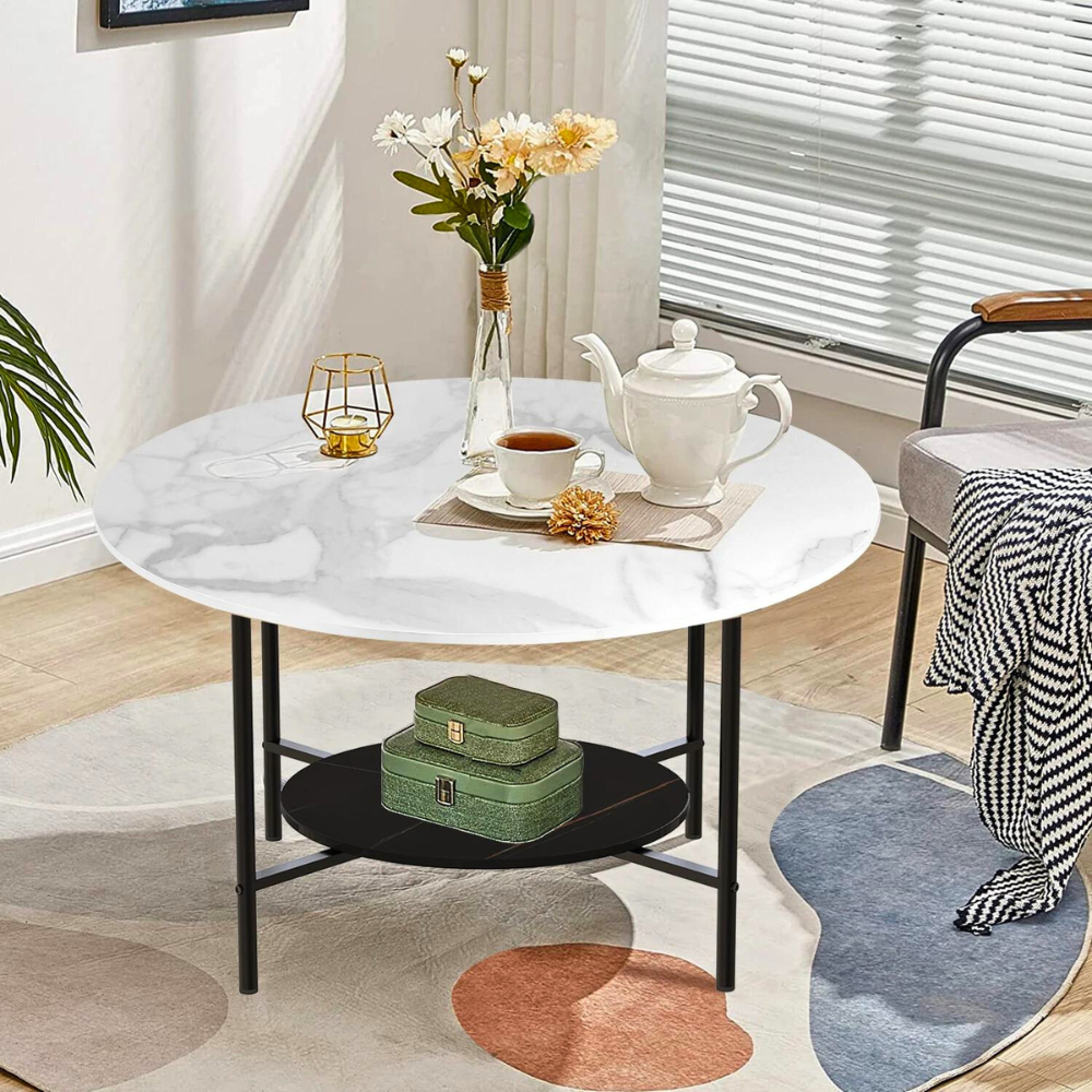 2 Tier Round Sofa Side End Table Marble Coffee Table - The Grand Bazaar of Australia