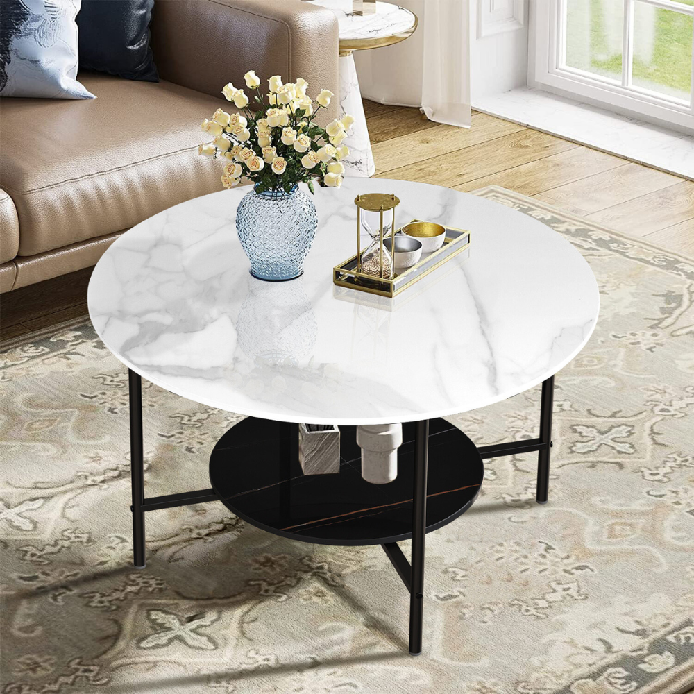 2 Tier Round Sofa Side End Table Marble Coffee Table - The Grand Bazaar of Australia